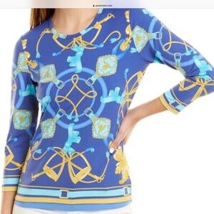 J. McLaughlin 3/4 Sleeve Colorful Shirt Medium Equestrian Stretch